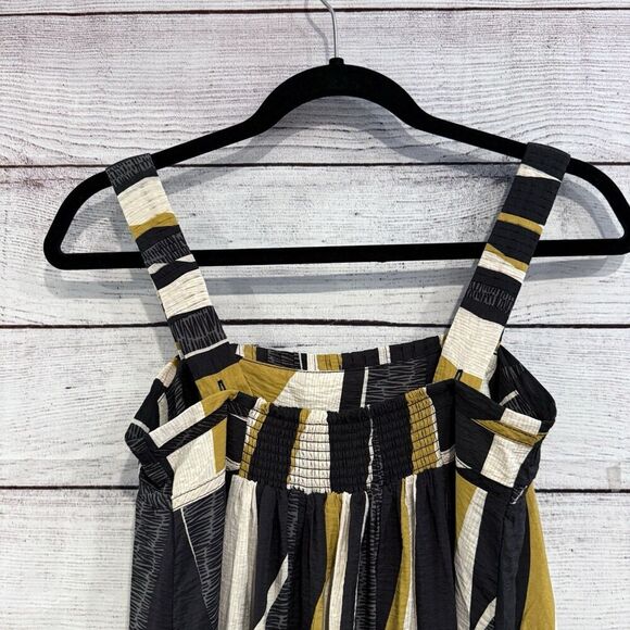 Anthropologie Square Neck Waistless Midi Dress Black Yellow Flowy Size XXS Boho - Picture 5 of 13